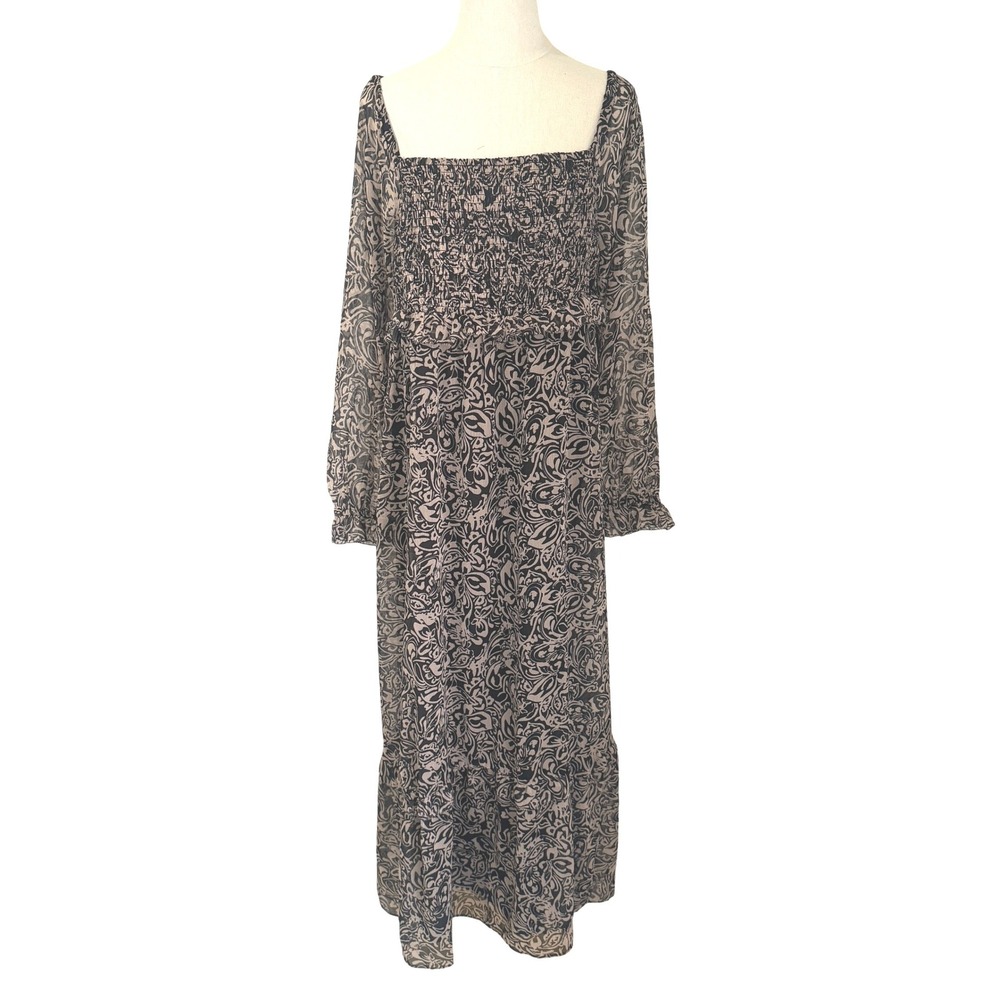 A‎ Pea in the Pod Maternity Smocked Maxi Dress Neutral Medium Long Sleeve